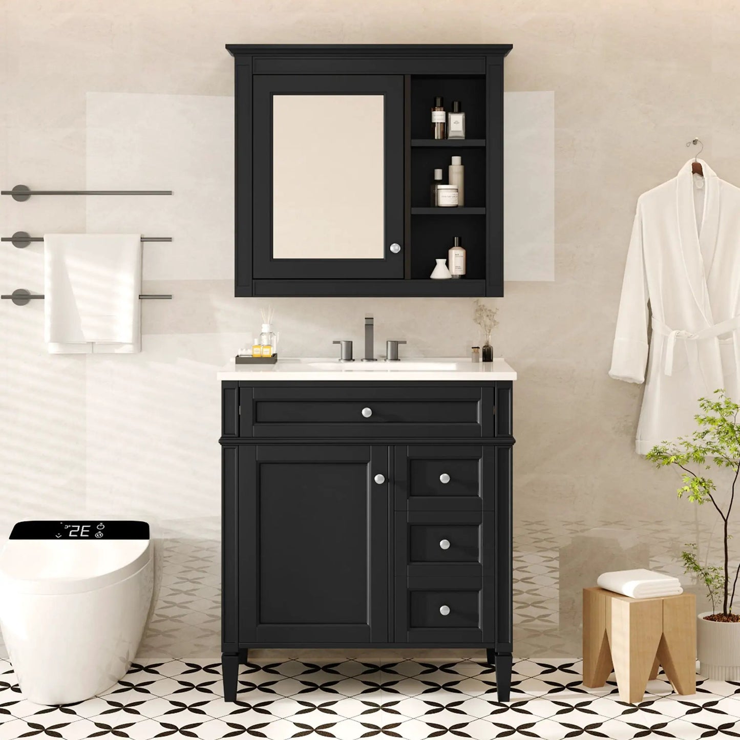 Bathroom Vanity with Top Sink and Mirror Cabinet