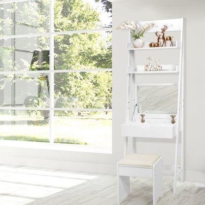 3-in-1 Modern Shelf Vanity Set with Flip Top Mirror and 6 Makeup Organizers