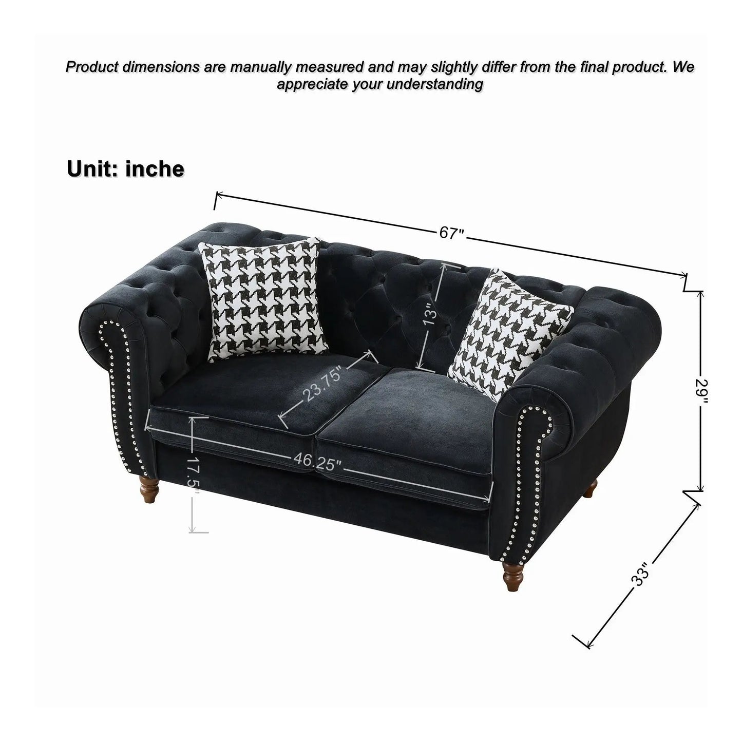 Chesterfield 3+2 seater sofa with roll arms and nailhead trim in black velvet Unique Piece on Tampa Home & Garden Store