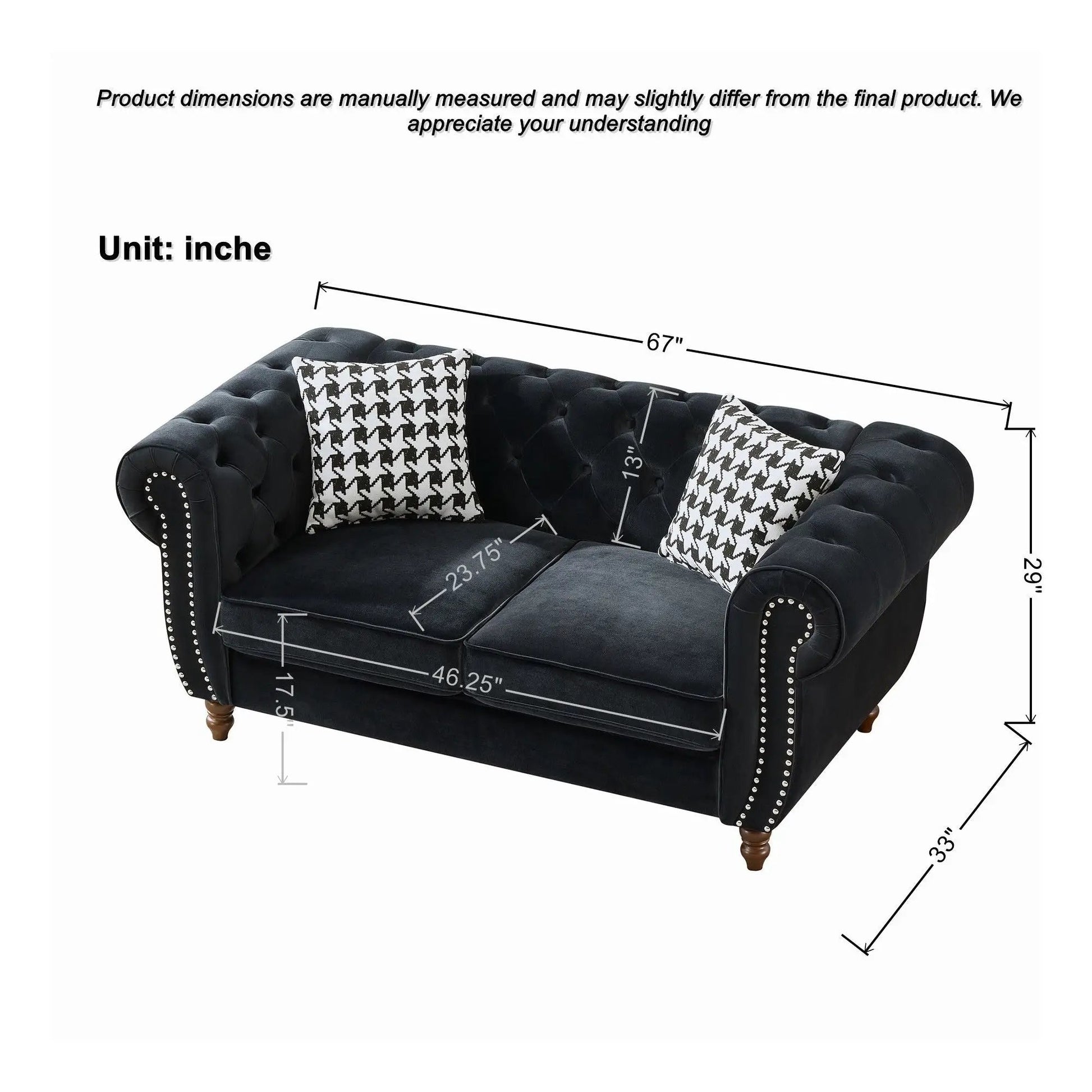 Chesterfield 3+2 seater sofa with roll arms and nailhead trim in black velvet Unique Piece on Tampa Home & Garden Store