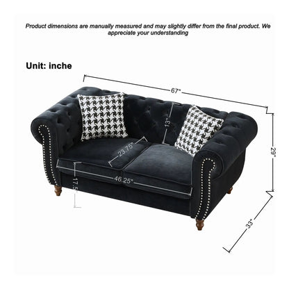 Chesterfield 3+2 seater sofa with roll arms and nailhead trim in black velvet Unique Piece on Tampa Home & Garden Store