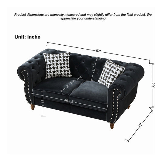 Chesterfield 3+2 Seater Sofa HouseOfZazla in black velvet with roll arms and nailhead trim on Tampa Home & Garden Store