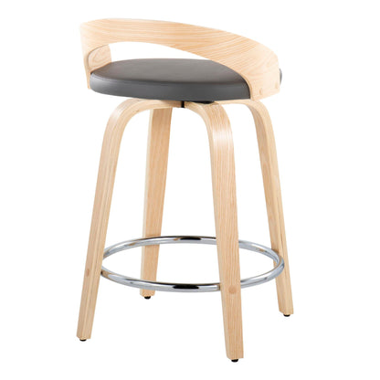 Contemporary counter stool set with dark gray cushioned seat, wood frame and chrome footrest on Tampa Home & Garden Store