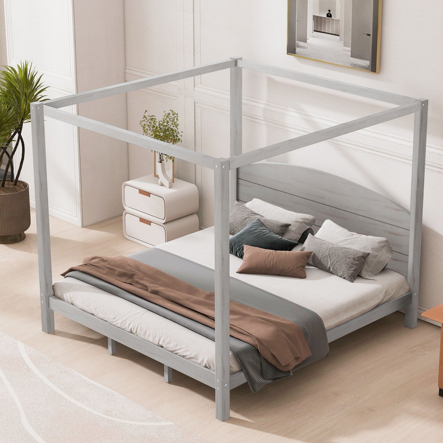 anopy Platform Bed With Headboard And Support Legs by HouseOfZazla gray wood frame on Tampa Home & Garden Store