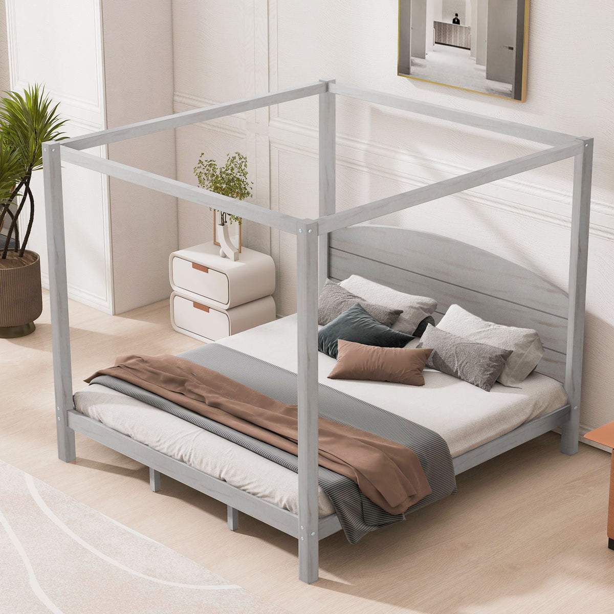 anopy Platform Bed With Headboard And Support Legs by HouseOfZazla gray wood frame on Tampa Home & Garden Store