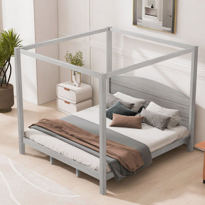 anopy Platform Bed With Headboard And Support Legs by HouseOfZazla gray wood frame on Tampa Home & Garden Store