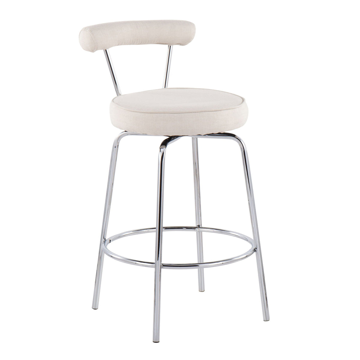 Contemporary counter stool by HouseOfZazla with beige fabric upholstery and chrome base on Tampa Home & Garden Store