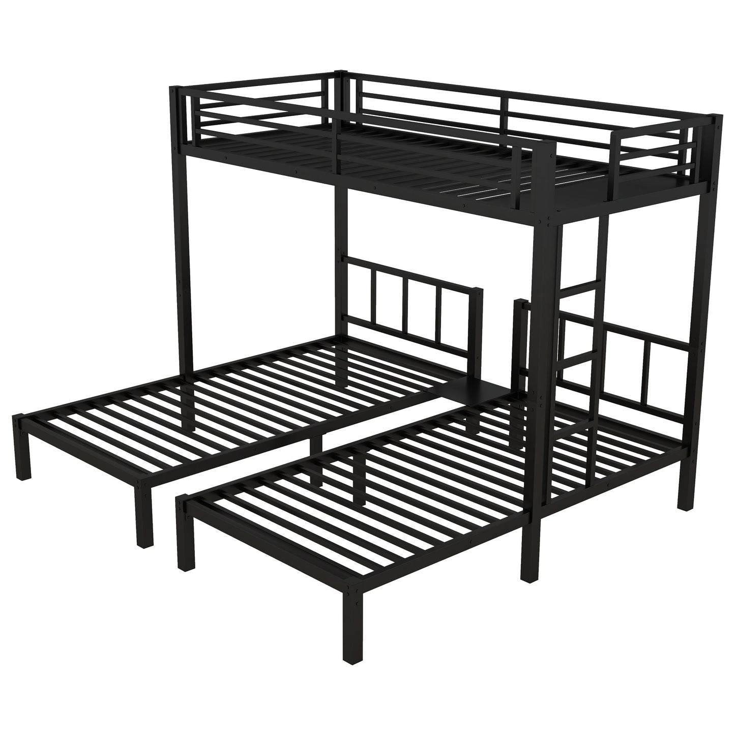 Metal triple bunk bed for kids in black with guard rails and slatted bed frames by HouseOfZazla on Tampa Home & Garden Store