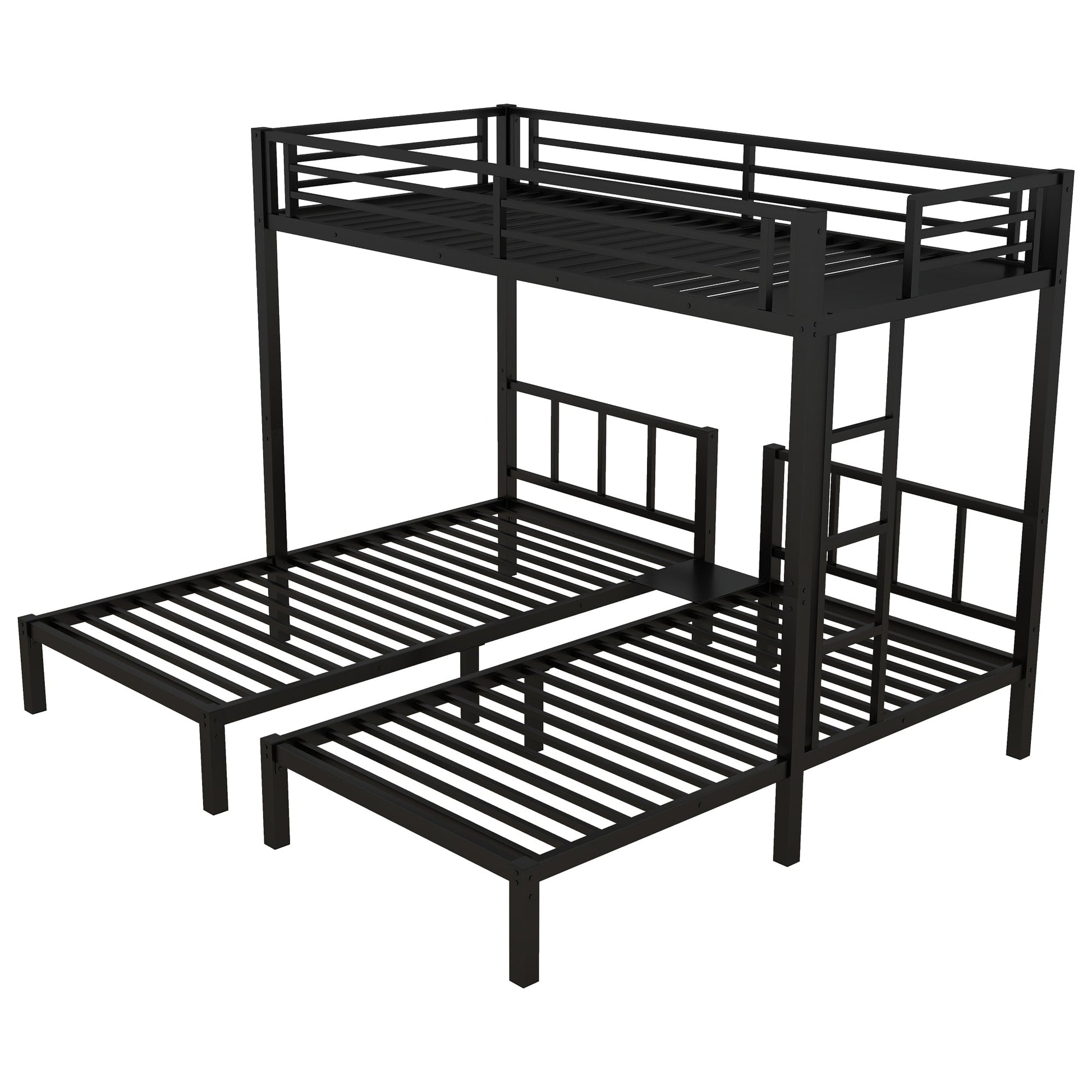Metal triple bunk bed for kids in black with guard rails and slatted bed frames by HouseOfZazla on Tampa Home & Garden Store