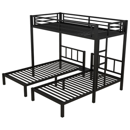 Metal triple bunk bed for kids in black with guard rails and slatted bed frames by HouseOfZazla on Tampa Home & Garden Store