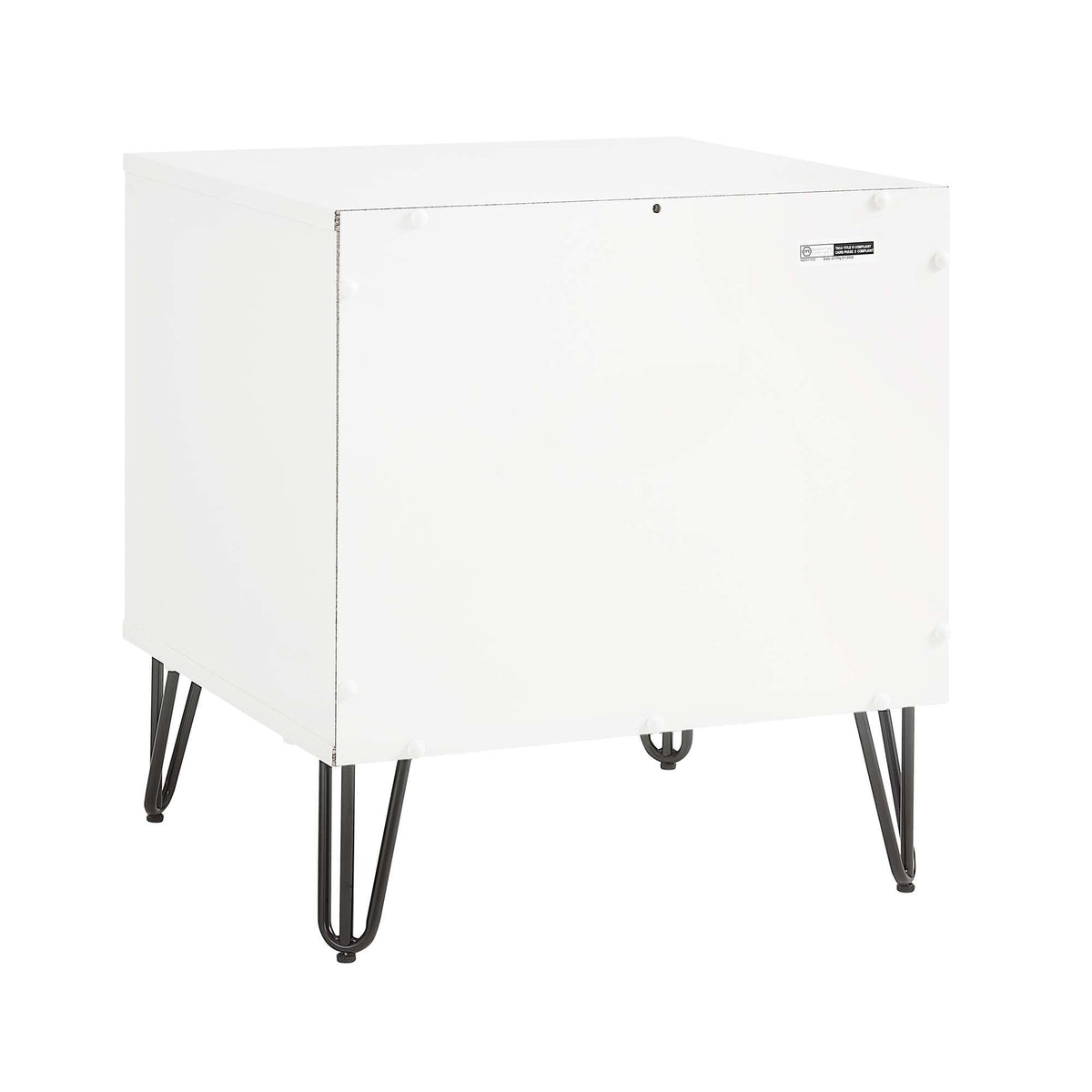 Fluted white nightstand with drawer, white finish, metal hairpin legs, contemporary accent table on Tampa Home & Garden Store