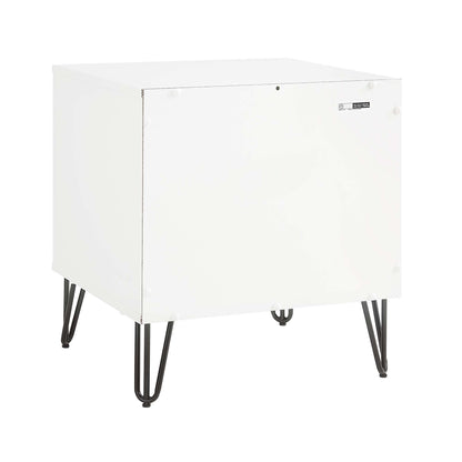 Fluted white nightstand with drawer, white finish, metal hairpin legs, contemporary accent table on Tampa Home & Garden Store