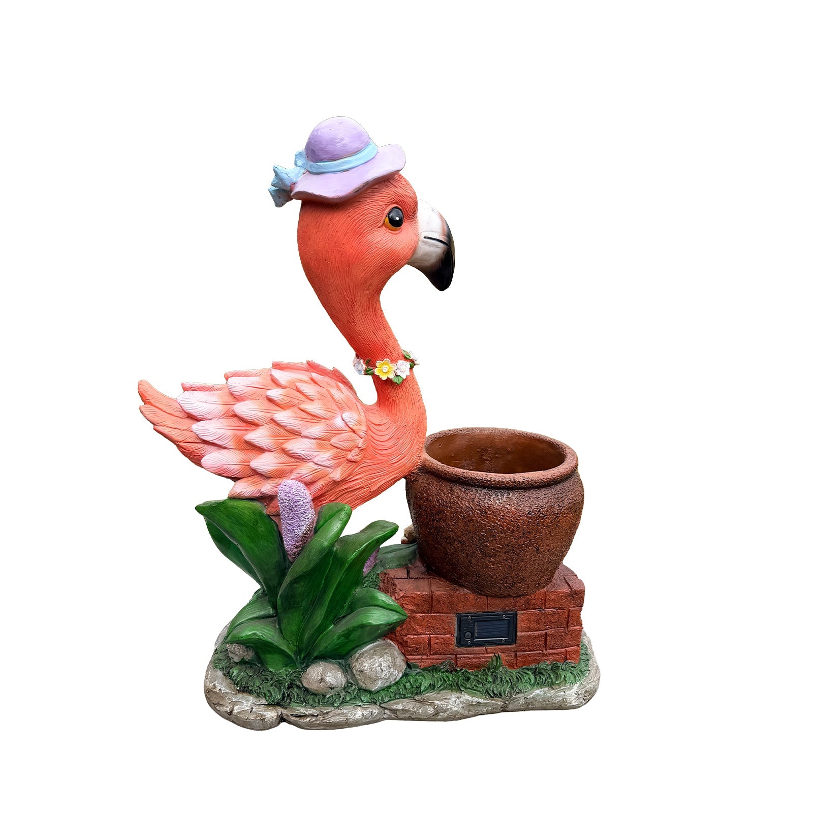 Flamingo garden statue with purple hat and flower pot planter by HouseOfZazla on Tampa Home & Garden Store