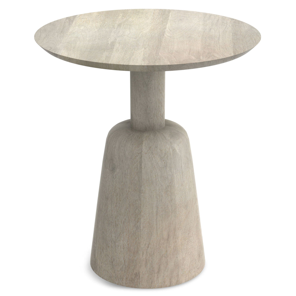 Whitewashed round side table with sculptural pedestal base, 18x18x20 in HouseOfZazla on Tampa Home & Garden Store