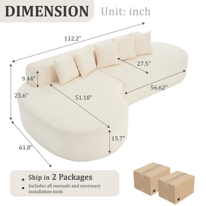 Curved Sectional Sofa and Ivory Chenille Pillows
