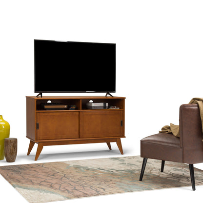 Handcrafted mid century TV stand and storage in warm wood finish by HouseOfZazla on Tampa Home & Garden Store