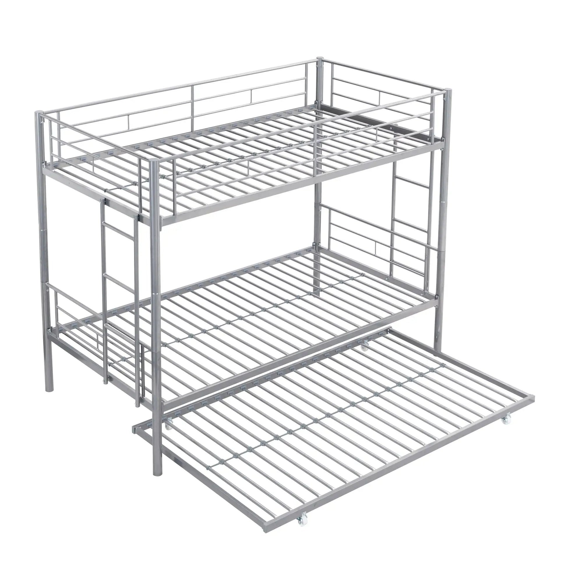 Bunk Bed With Trundle by Unique Piece Furniture, metal frame with guard rails, silver finish on Tampa Home & Garden Store