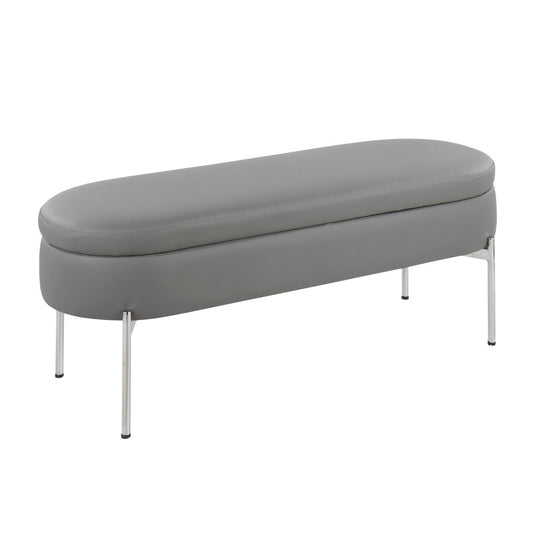 Contemporary Glam Storage Bench with Hidden Storage, grey faux leather upholstery, chrome legs on Tampa Home & Garden Store