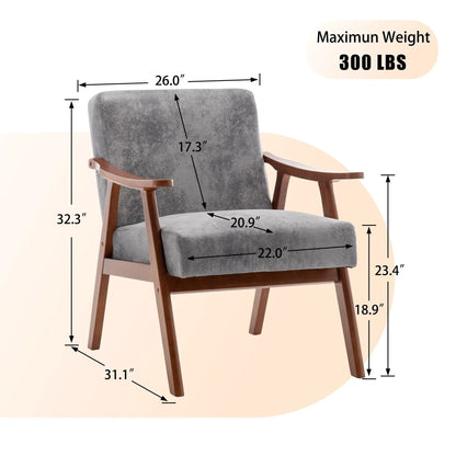 Mid Century Modern Accent Chair with solid wood frame and extra thick backrest in gray upholstery on Tampa Home & Garden Store