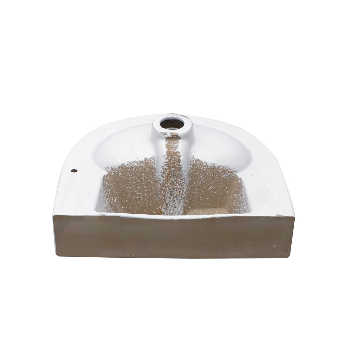 Wall mounted bathroom sink with white ceramic bowl and dark base, faucet hole visible on Tampa Home & Garden Store