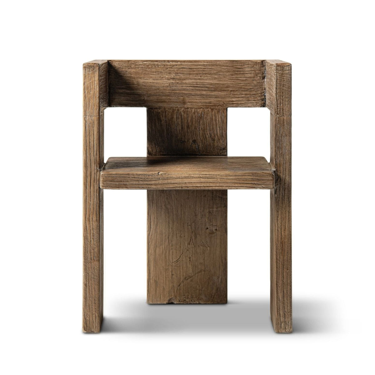 Sculptural Block Accent Chair in brown reclaimed elm construction arm chair on Tampa Home & Garden Store