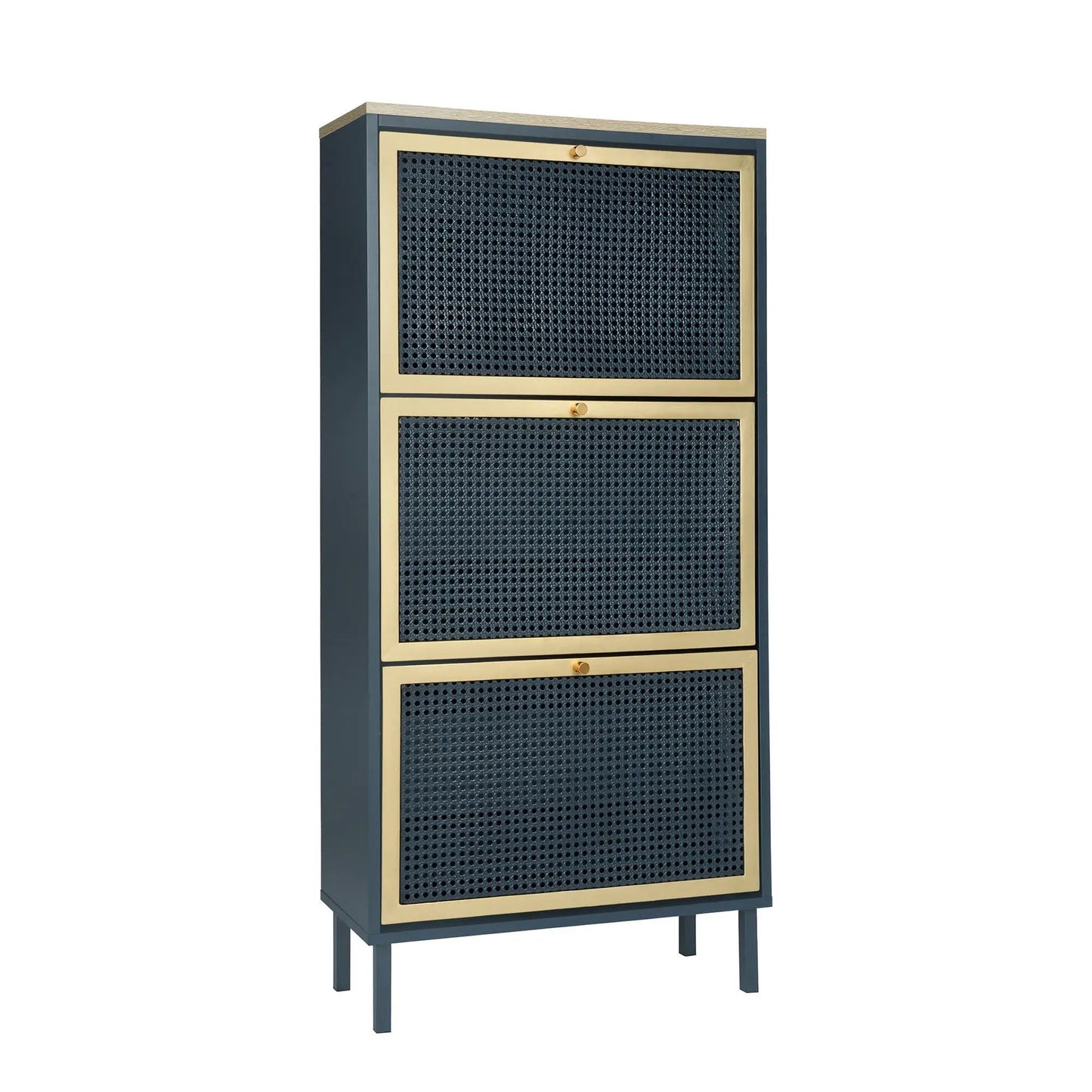 Rattan 3 Door Shoe Rack Cabinet for Entryway