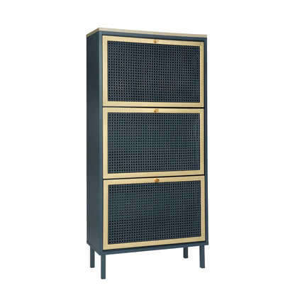Rattan 3 Door Shoe Rack Cabinet for Entryway