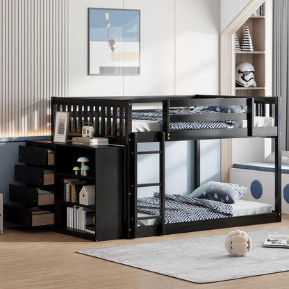 Solid Pine Bunk Bed with Drawers and Shelves
