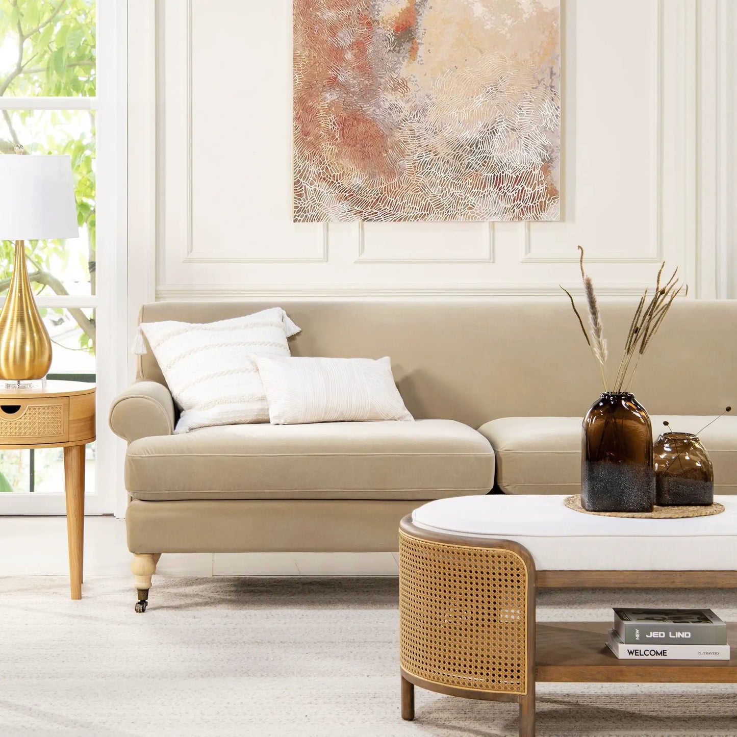 Alana Lawson Two Cushion Tightback Sofa beige fabric by Unique Piece Furniture on Tampa Home & Garden Store