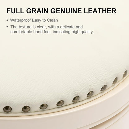 HouseOfZazla wooden bar stool seat in white full-grain leather with nailhead trim on Tampa Home & Garden Store