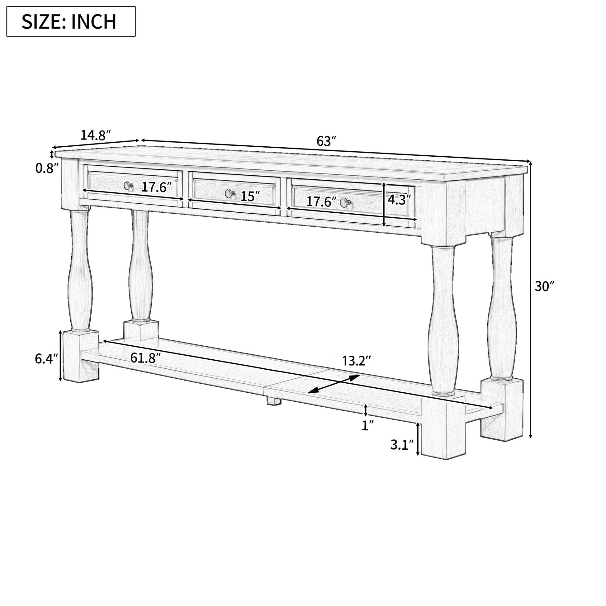 TREXM 63in console table with 3 drawers and lower shelf by HouseOfZazla on Tampa Home & Garden Store