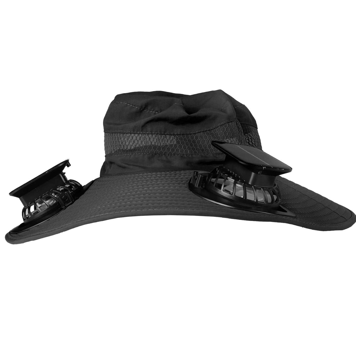 GemGear outdoor wide brim sun hat with 2 solar-powered fans black nylon mesh UPF50+ on Tampa Home & Garden Store