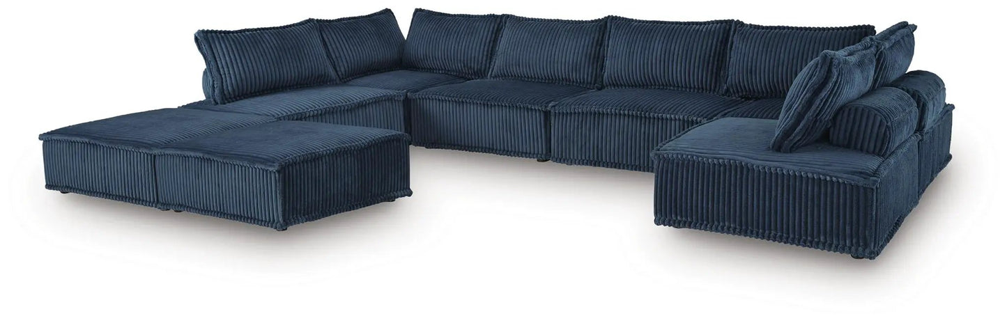 Bales Sectional navy blue corduroy L-shaped stationary sofa with chaise by Unique Piece Furniture on Tampa Home & Garden Store