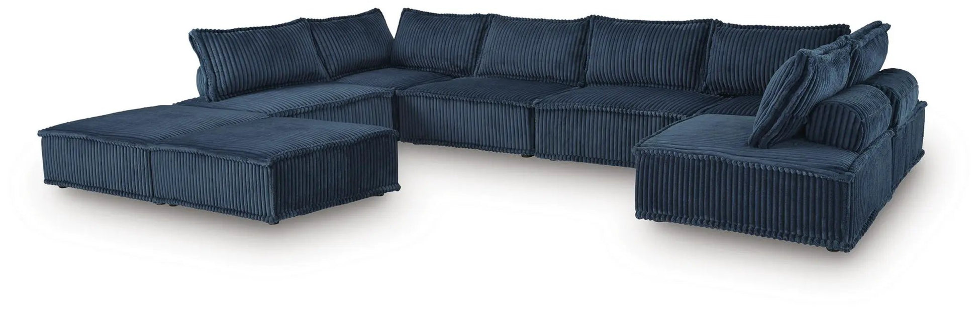 Bales Sectional navy blue corduroy L-shaped stationary sofa with chaise by Unique Piece Furniture on Tampa Home & Garden Store