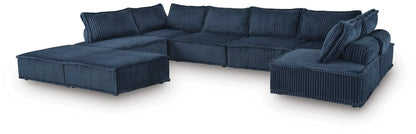 Bales Sectional navy blue corduroy L-shaped stationary sofa with chaise by Unique Piece Furniture on Tampa Home & Garden Store