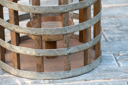 Decorative wooden lantern with metal rings and glass insert, rustic HouseOfZazla Lanterns on Tampa Home & Garden Store