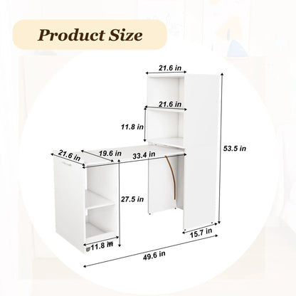 Stretchable Office Desk with Shelves and Wheels
