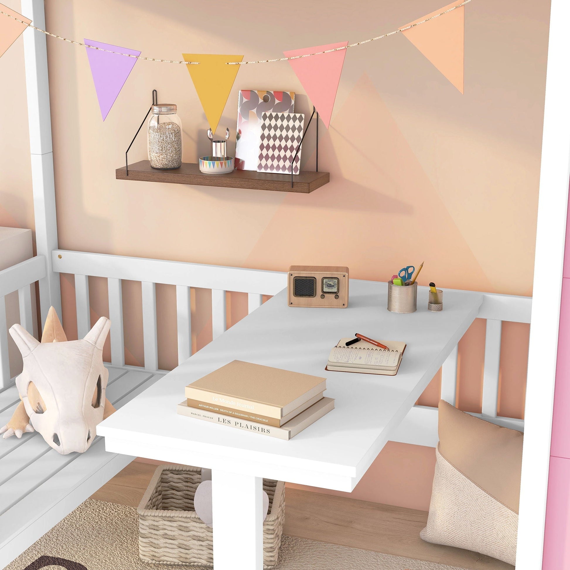 Twin-over-twin bunk bed with changeable table and desk conversion, HouseOfZazla, white on Tampa Home & Garden Store