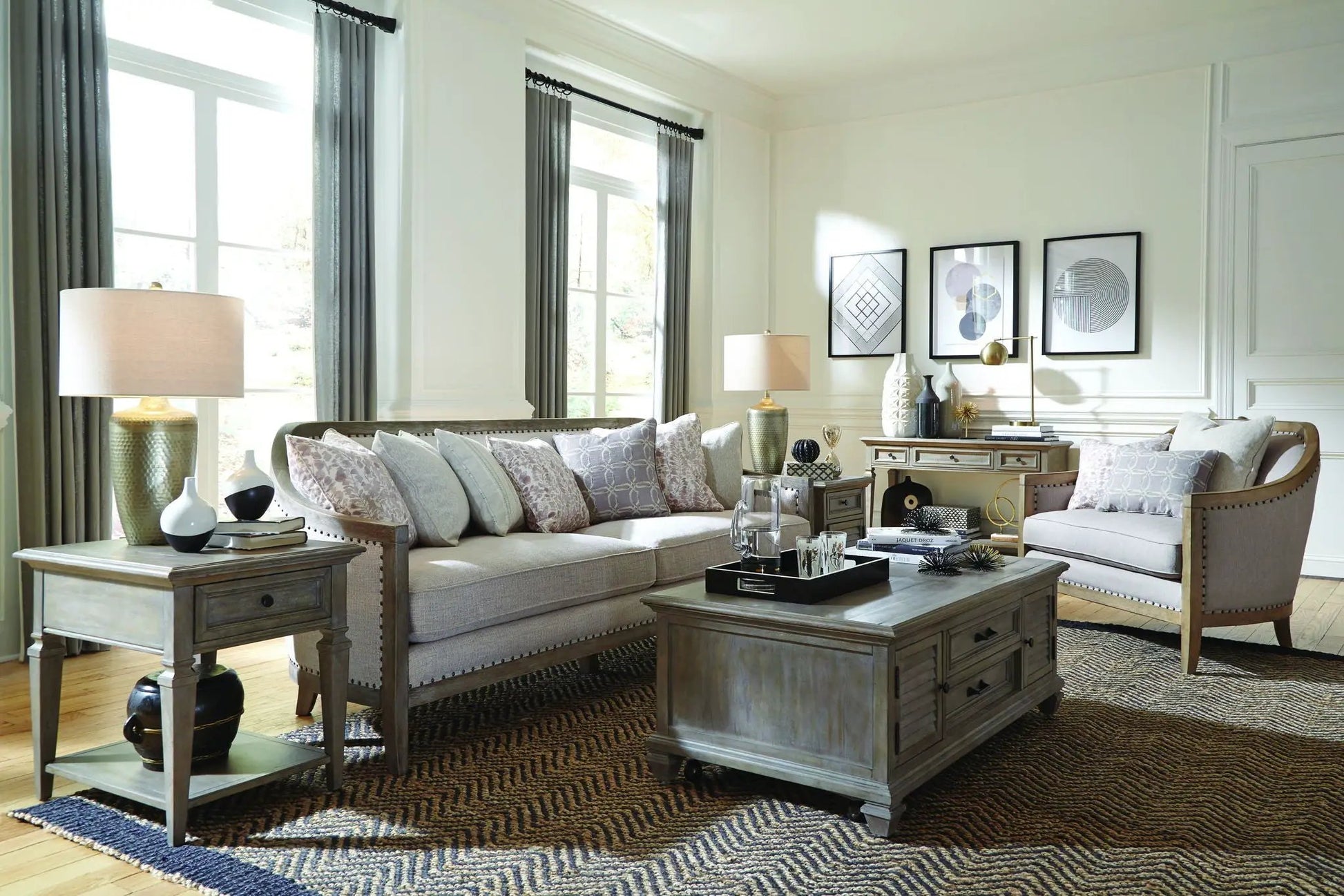 Lancaster Rectangular Sofa Table Dove Tail Gray by Unique Piece Furniture in living room on Tampa Home & Garden Store