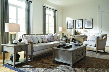 Lancaster Rectangular Sofa Table Dove Tail Gray by Unique Piece Furniture in living room on Tampa Home & Garden Store