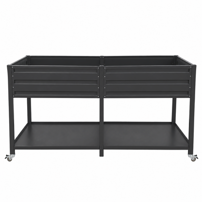 Dual Tier Black Metal Raised Garden Bed with Lockable Wheels & Lower Shelf HouseOfZazla on Tampa Home & Garden Store