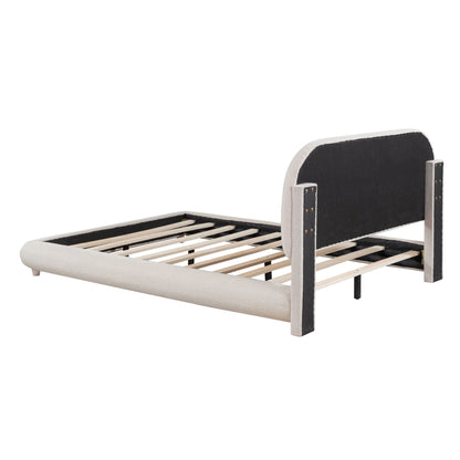 Upholstered platform bed by HouseOfZazla with thick light-gray frame and curved headboard on Tampa Home & Garden Store