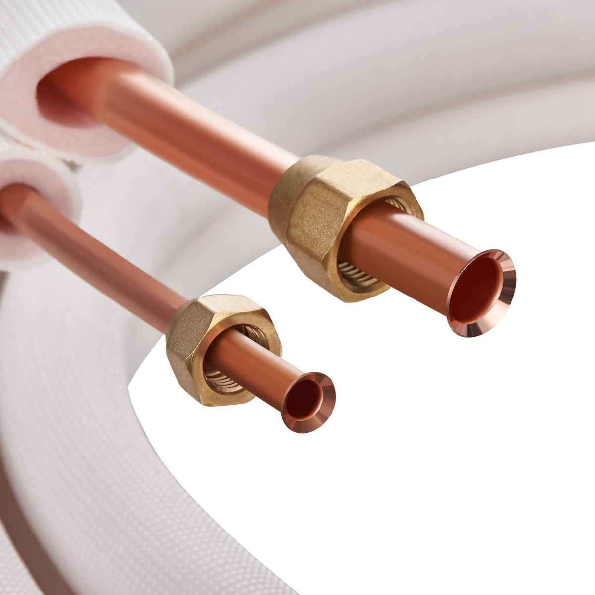 White 25ft mini split line set with copper tubing and brass compression fittings, two lines on Tampa Home & Garden Store