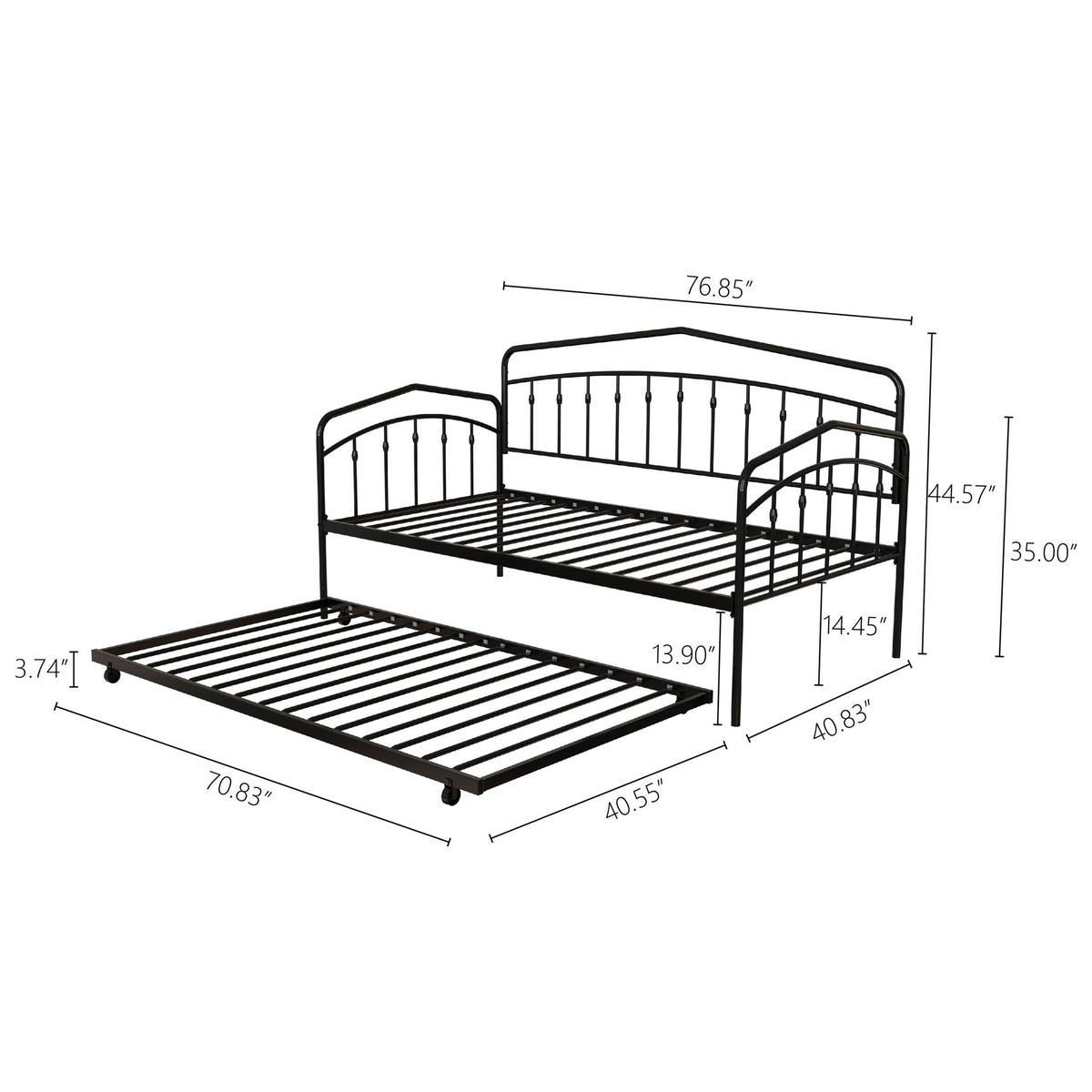 Fox daybed with twin trundle in black metal frame by HouseOfZazla on Tampa Home & Garden Store
