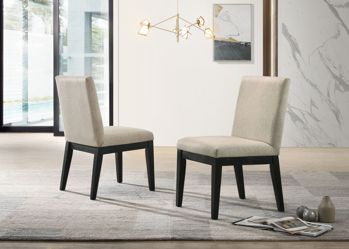 Contemporary fabric dining chair set with beige upholstery and black legs, 2 chairs on Tampa Home & Garden Store
