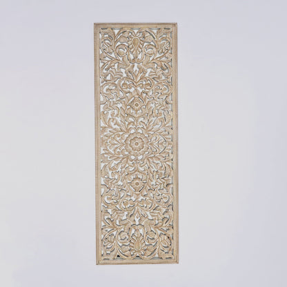 Floral hand carved mandala rectangle wall decor in antique brown white with mirror insert on Tampa Home & Garden Store