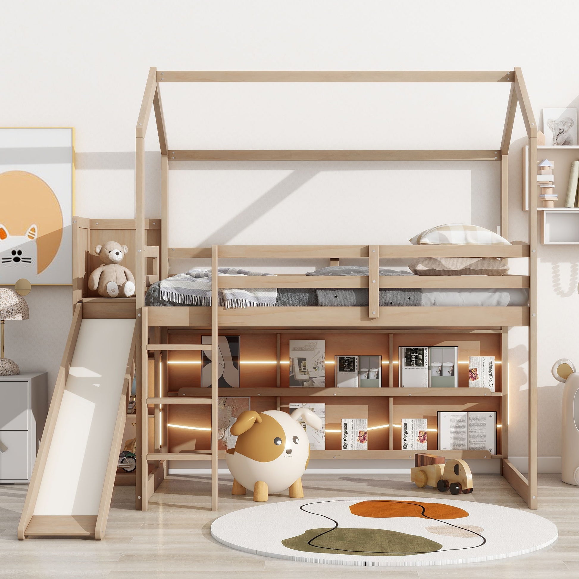 House Loft Bed With Slide, Storage Shelves And Ramp by HouseOfZazla on Tampa Home & Garden Store