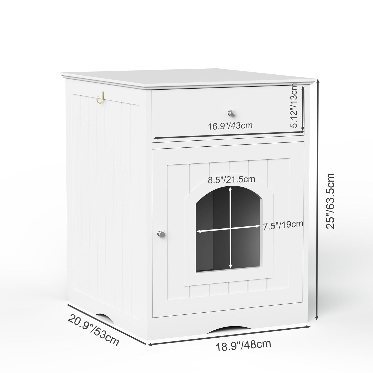 Cat litter box enclosure with drawer and side table in white cabinet style HouseOfZazla on Tampa Home & Garden Store