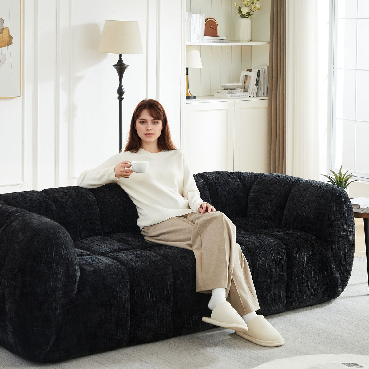 Modern Piano Key Backrest Sofa With Upholstery