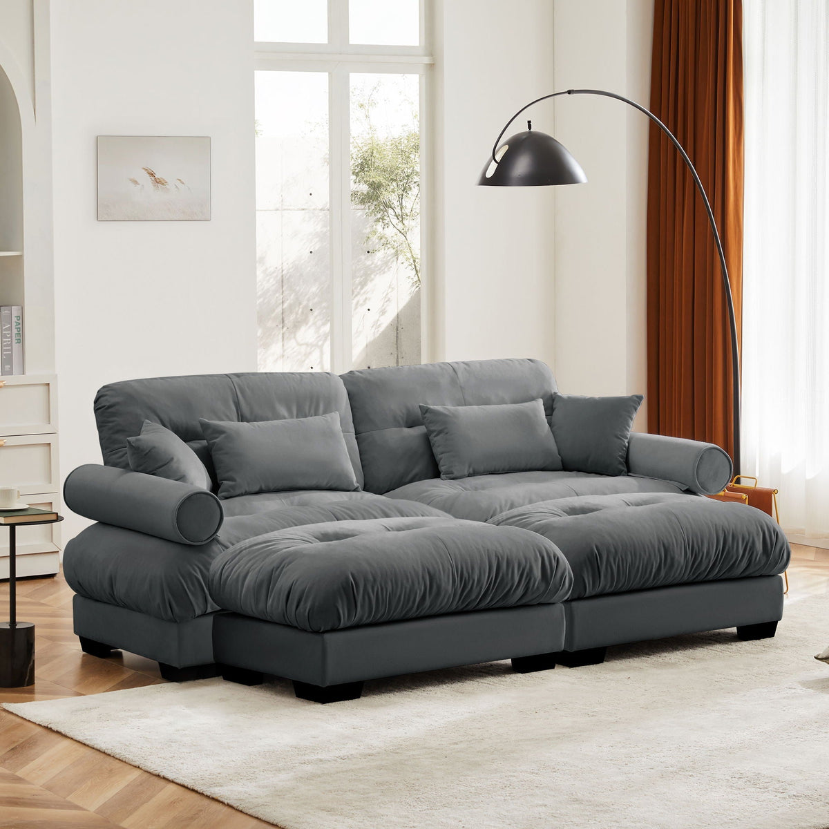 HouseOfZazla Super Comfort gray oversized modular sectional with movable ottoman, 2-piece set on Tampa Home & Garden Store